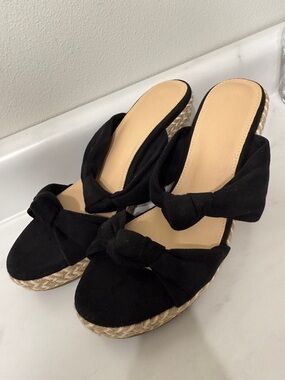 Women’s Black Knot Espadrille Wedge Slide